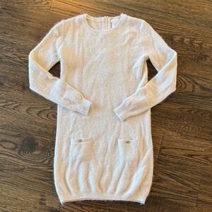 Chloe Cozy Cream and Gold Weave Sweater Dress